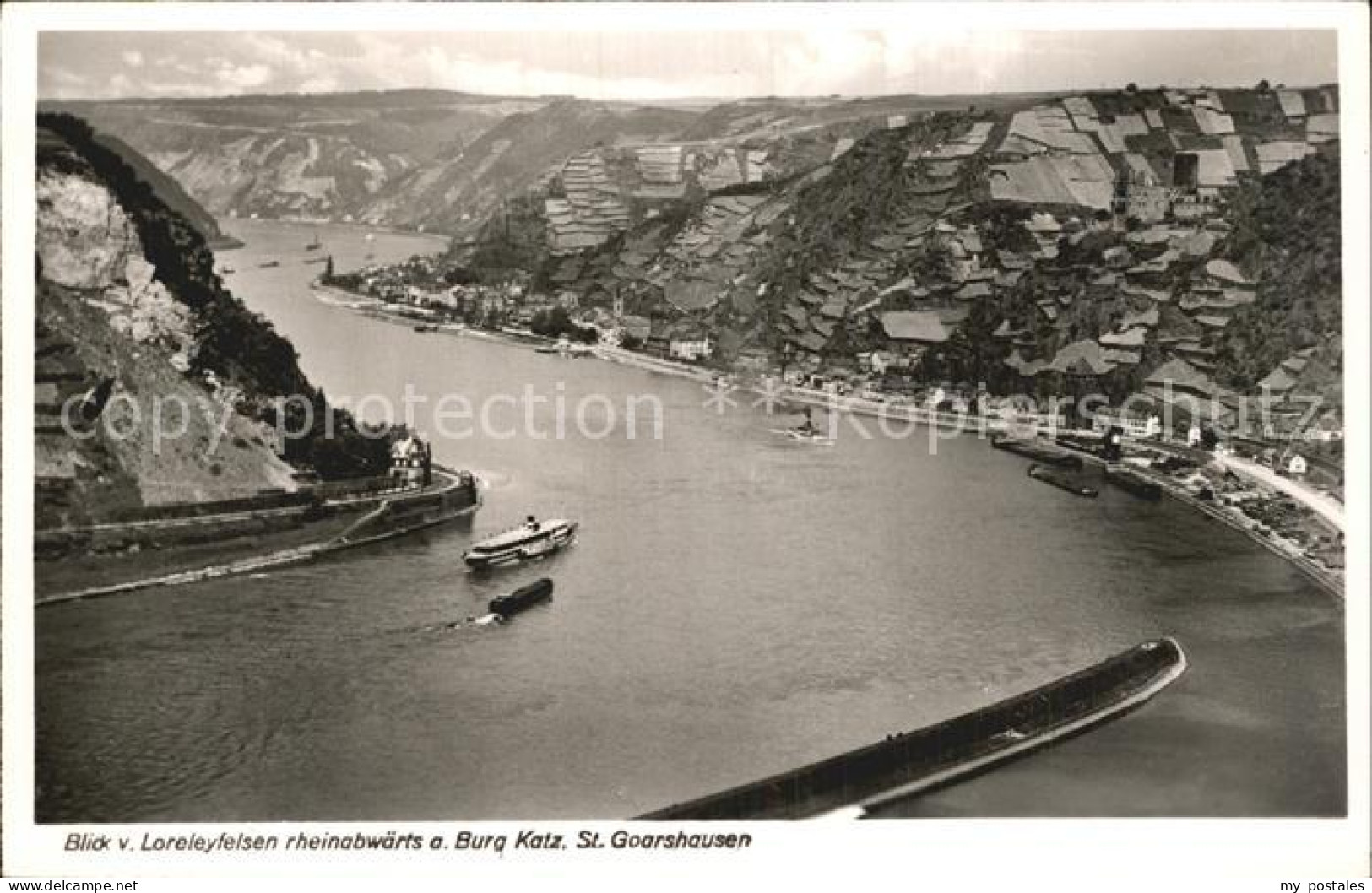 72466607 St Goarshausen Blick Vom Loreleyfelsen Auf Burg Katz Ehrenthal - Loreley