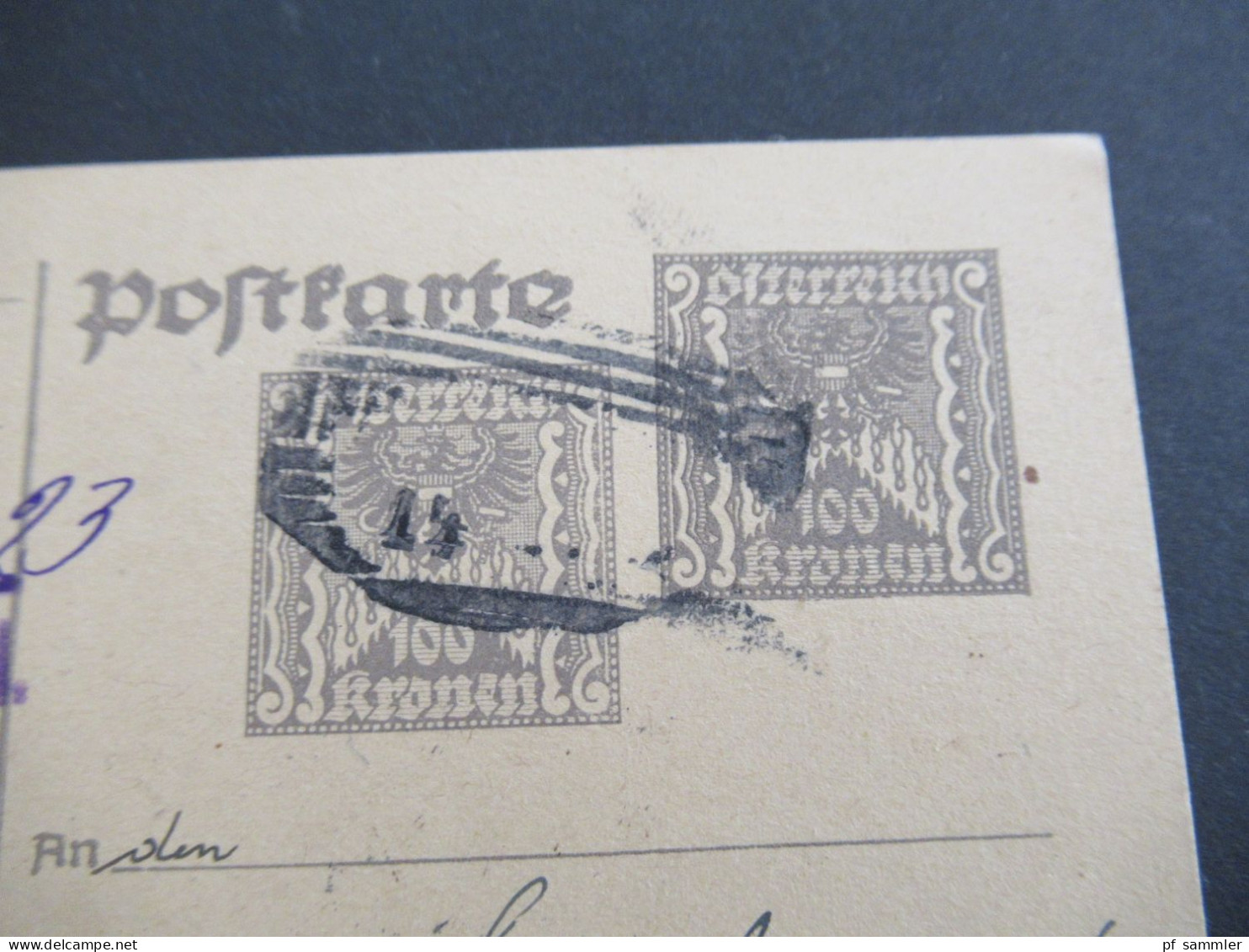 Österreich 1923 Inflation Ganzsache 2x 100 Kronen Abs. Stempel Pfarrbauernrat Deutsch Feistritz Peggau - Postkarten