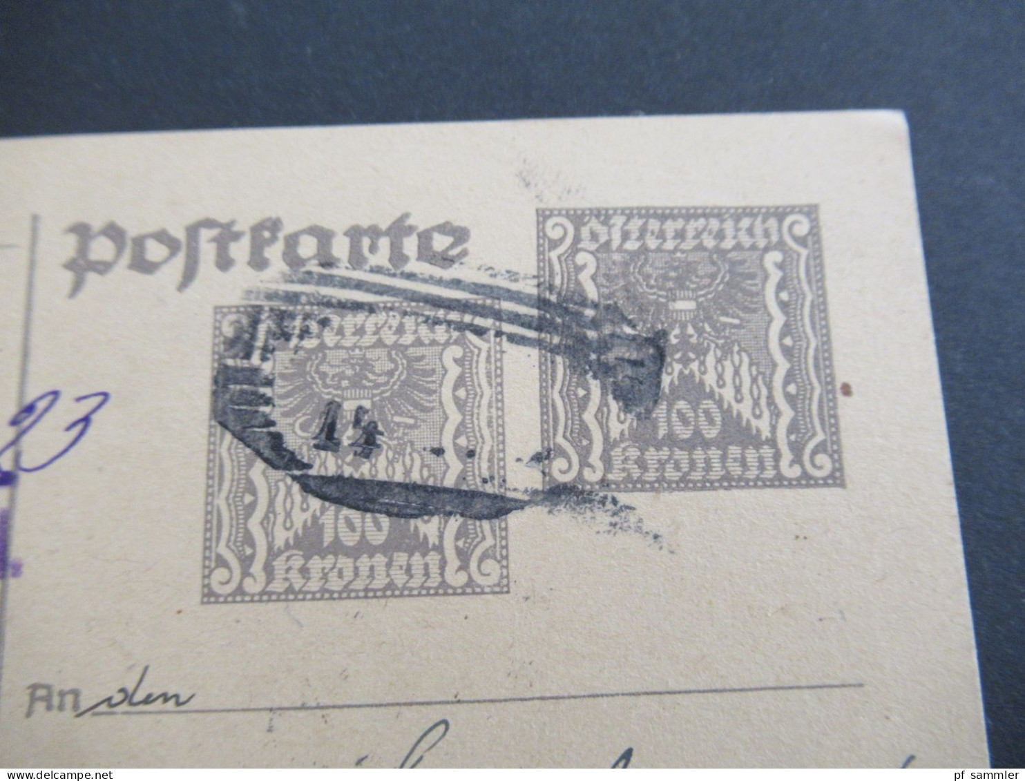 Österreich 1923 Inflation Ganzsache 2x 100 Kronen Abs. Stempel Pfarrbauernrat Deutsch Feistritz Peggau - Briefkaarten