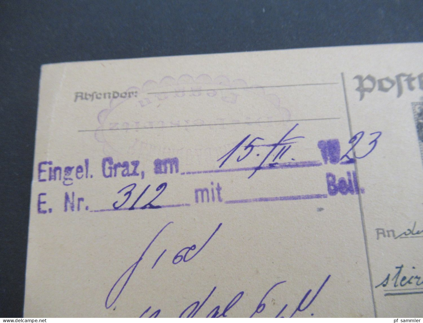 Österreich 1923 Inflation Ganzsache 2x 100 Kronen Abs. Stempel Pfarrbauernrat Deutsch Feistritz Peggau - Briefkaarten