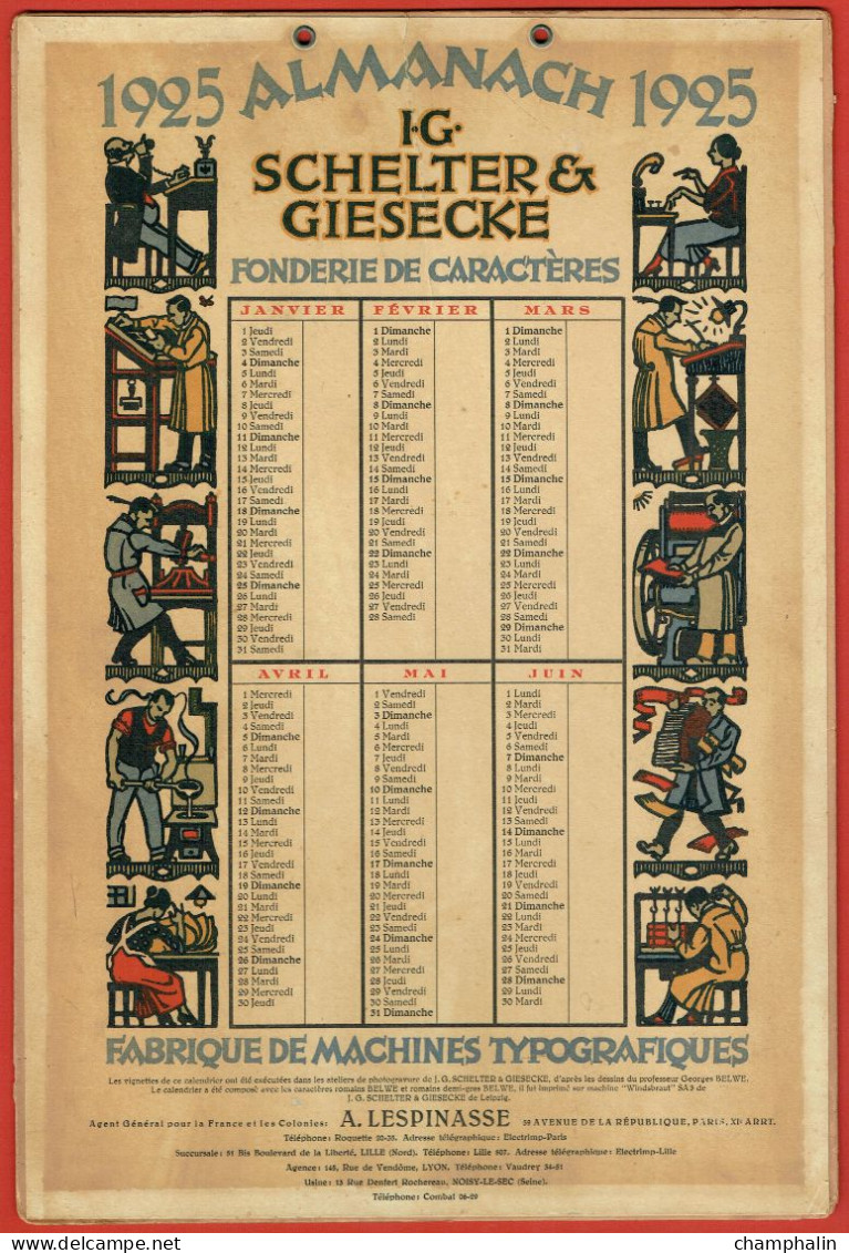 Calendrier 1925 - Fonderie De Caractères JG Schelter & Giesecke à Leipzig (Allemagne) Machines Typographiques Imprimerie - Groot Formaat: 1921-40