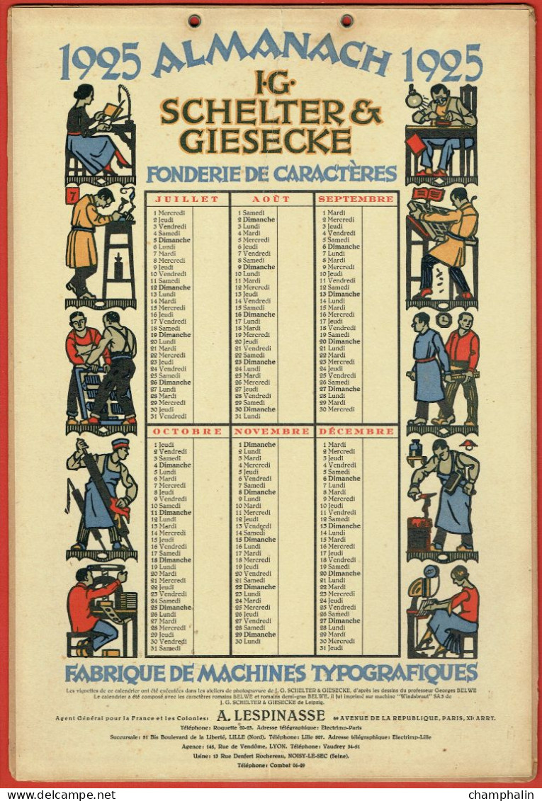 Calendrier 1925 - Fonderie De Caractères JG Schelter & Giesecke à Leipzig (Allemagne) Machines Typographiques Imprimerie - Groot Formaat: 1921-40