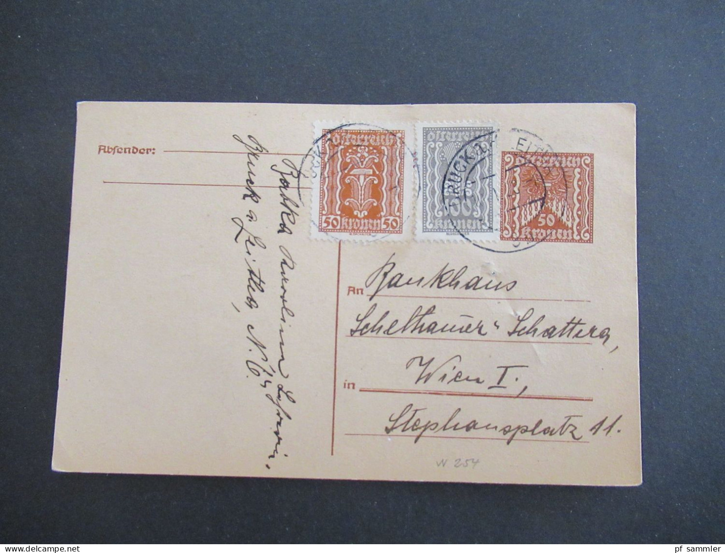 Österreich 1923 Inflation Ganzsache 50 Kronen Mit 2x Zusatzfrankaturen Stempel Bruck An Der Leitha Nach Wien Gesendet - Postcards