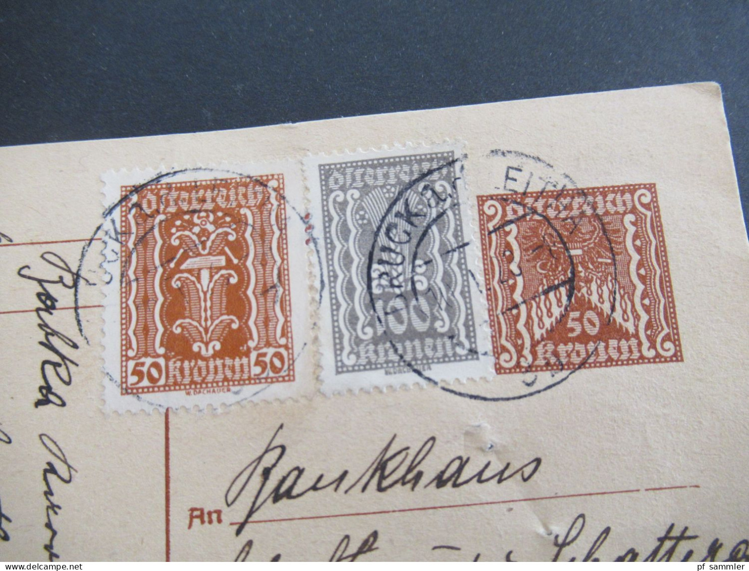 Österreich 1923 Inflation Ganzsache 50 Kronen Mit 2x Zusatzfrankaturen Stempel Bruck An Der Leitha Nach Wien Gesendet - Cartes Postales