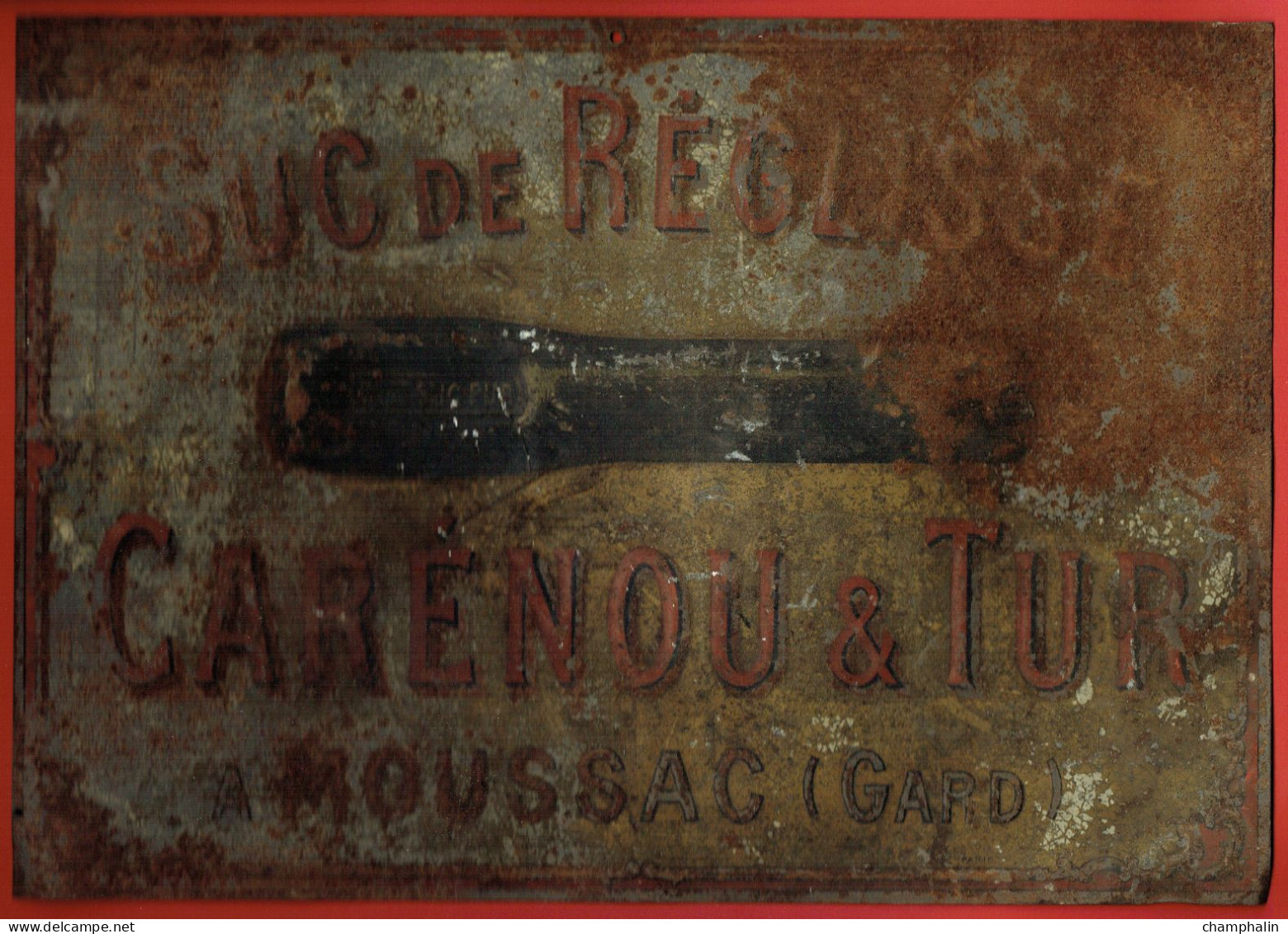 Plaque En Tôle Non émaillée Suc De Réglisse Carénou & Tur à Moussac (30) - Voir état - Dulces & Biscochos