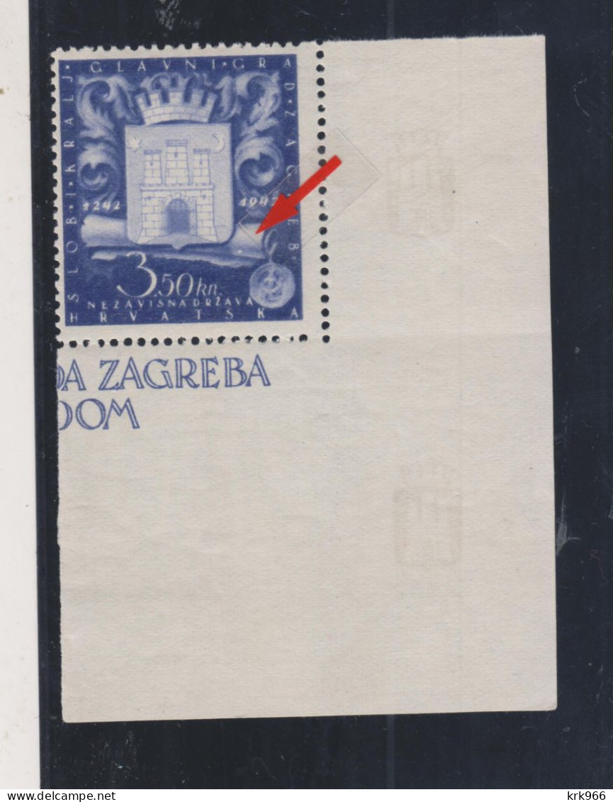 CROATIA WW II ZAGREB 1943  Plate Error MNH - Croatie