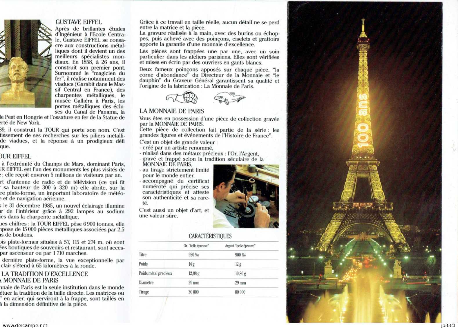 Dépliant édité Par La Monnaie De Paris à L'occasion Du Centenaire De La Tour Eiffel (1989) - Frans