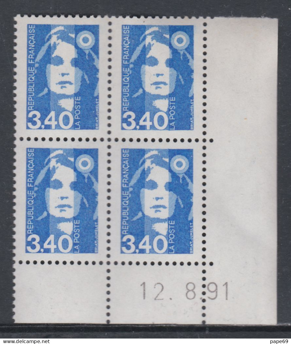 France N° 2716 XX Ma. De Briat 3 F. 40 Bleu En Bloc De 4 Coin Daté Du 12 - 8 - 91 ;  Gomme Légèrement Altérée Sinon TB - 1990-1999
