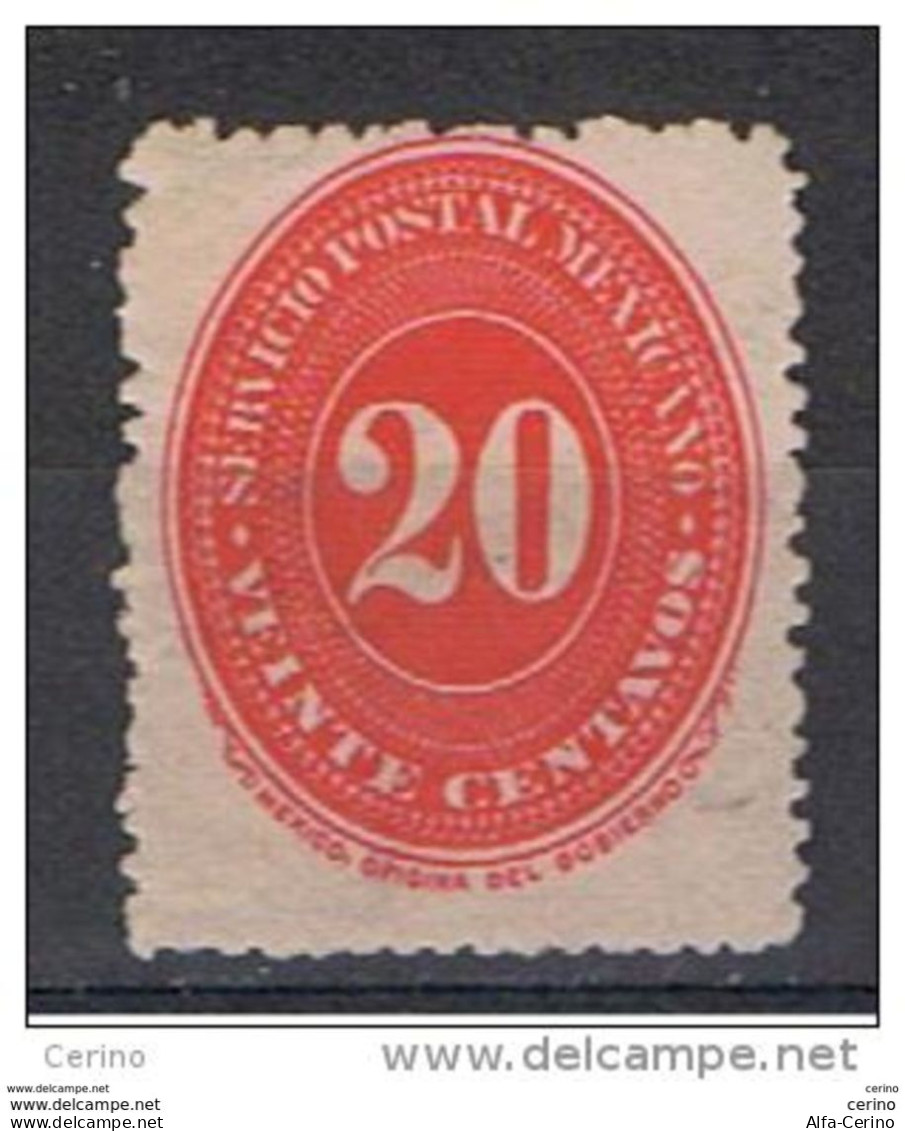 MESSICO:  1891/93  CIFRA  -  20 C. ROSSO  S.G. -  YV/TELL. 126 - Mexique