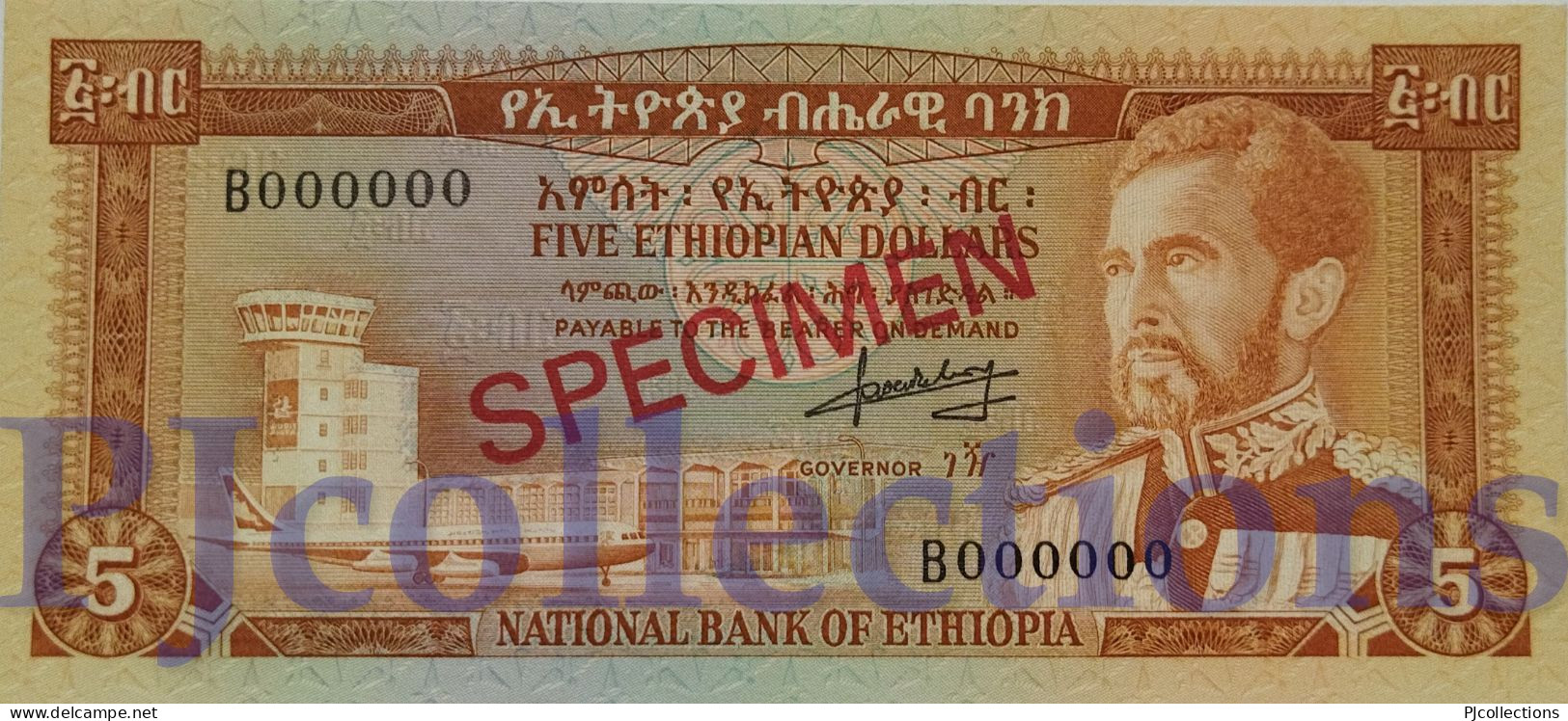 ETHIOPIA 5 DOLLARS 1966 PICK 26s SPECIMEN UNC RARE - Ethiopie