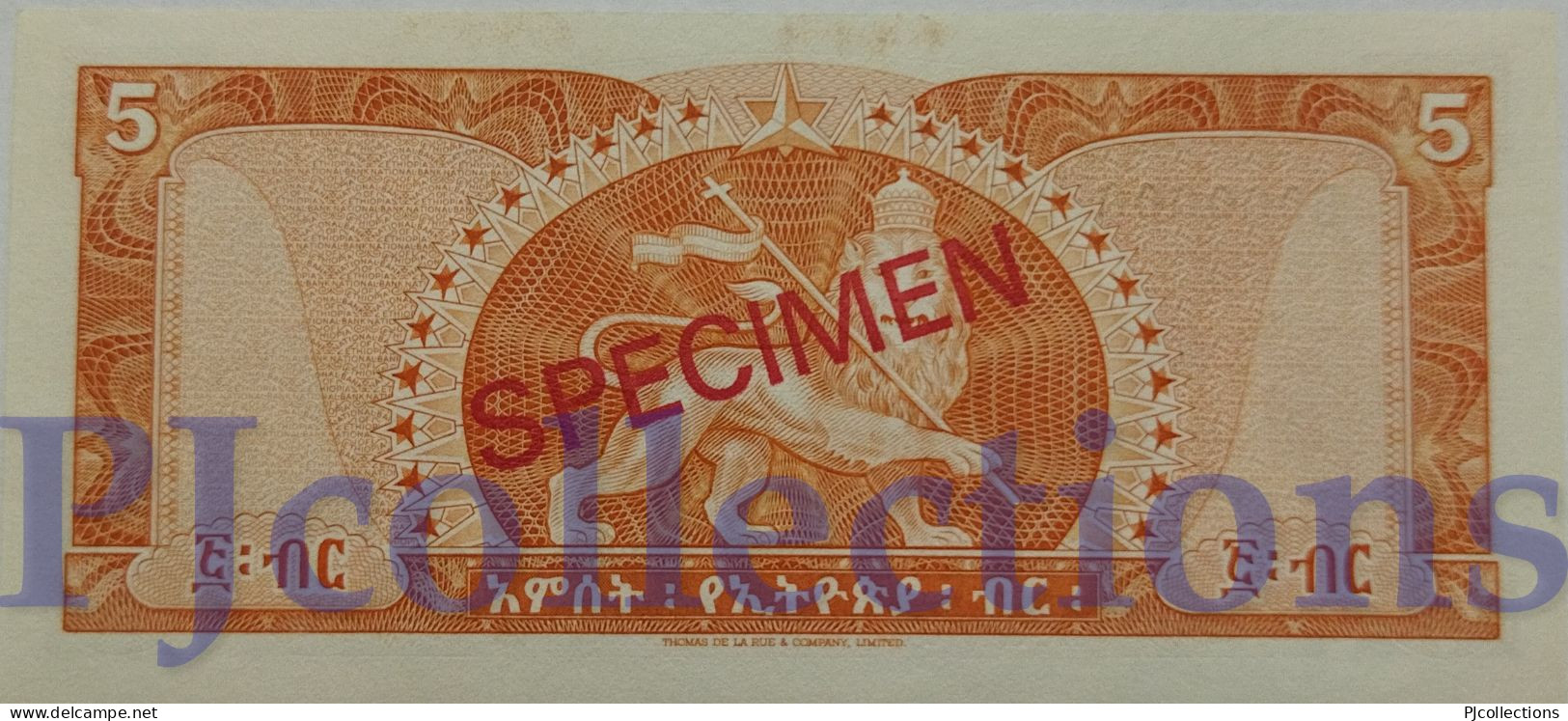 ETHIOPIA 5 DOLLARS 1966 PICK 26s SPECIMEN UNC RARE - Ethiopië