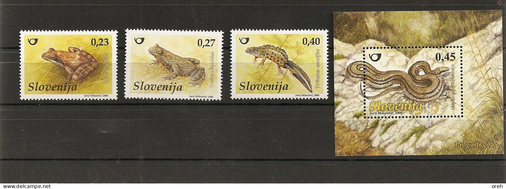 Slovenia  2008,mi No  685-8,FAUNA,BLOCK,ANIMALS ,REPTILES,FROG,snake, MNH - Rane