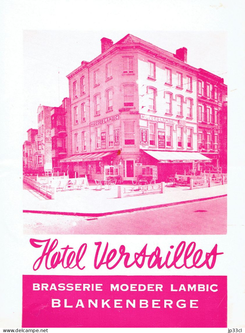 Ancien Dépliant Présentant L'Hôtel Versailles (Brasserie Moeder Lambic) à Blankenberge - Reiseprospekte