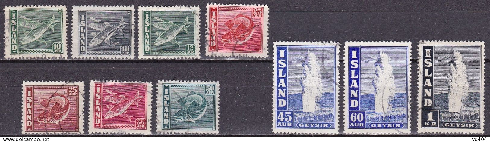 IS042 – ISLANDE – ICELAND – 1940-45 – FISHES & GEYSER – Y&T # 189/198a USED - Usados