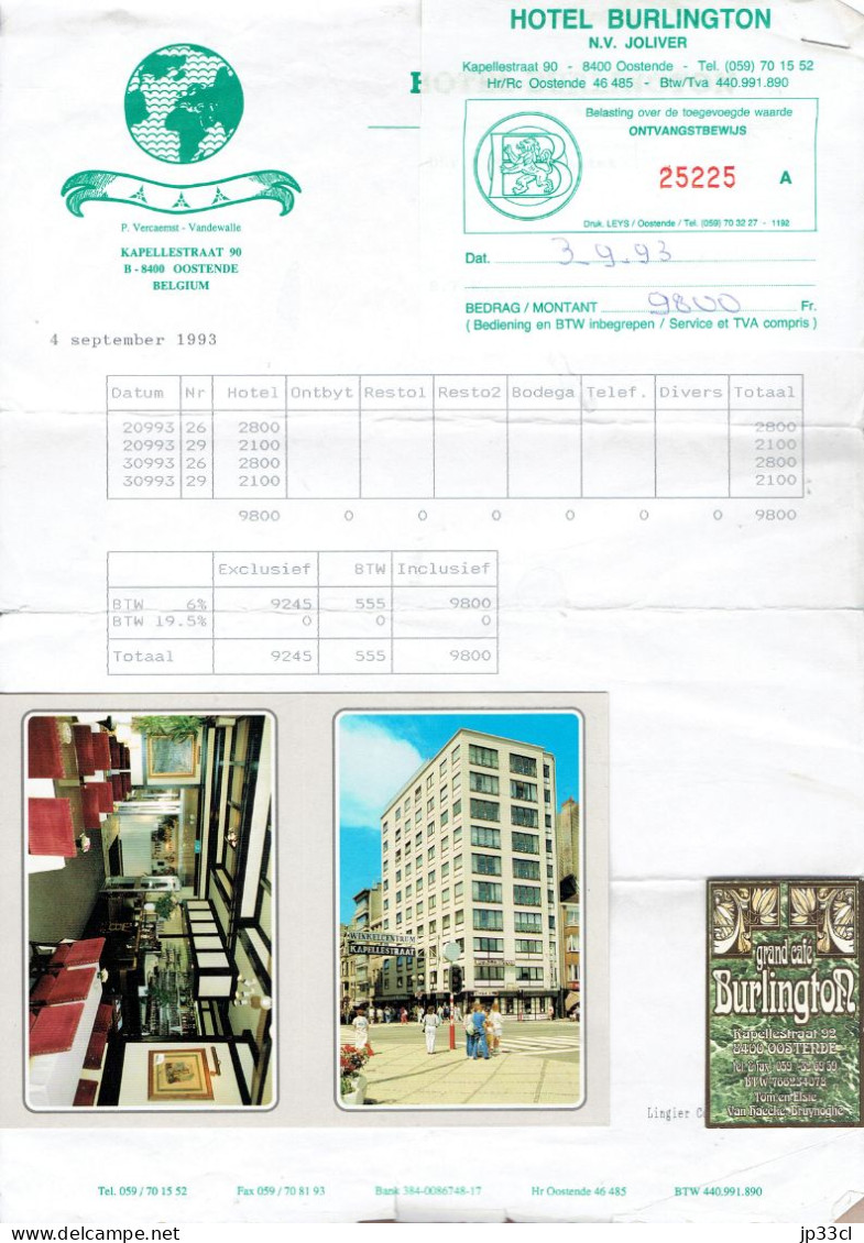 Souvenirs D'un Séjour à L'Hôtel Burlington (Ostende, Oostende) Septembre 1993 - Tourism Brochures