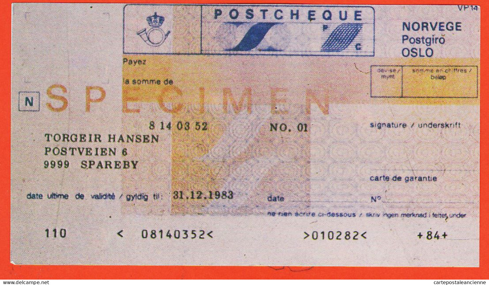 7212 / ⭐ ♥️ Norvege  Postgiro OSLO Specimen Postcheque Photocopie  Outil Dictatique PTT Instruction LA  POSTE - Cheques En Traveller's Cheques