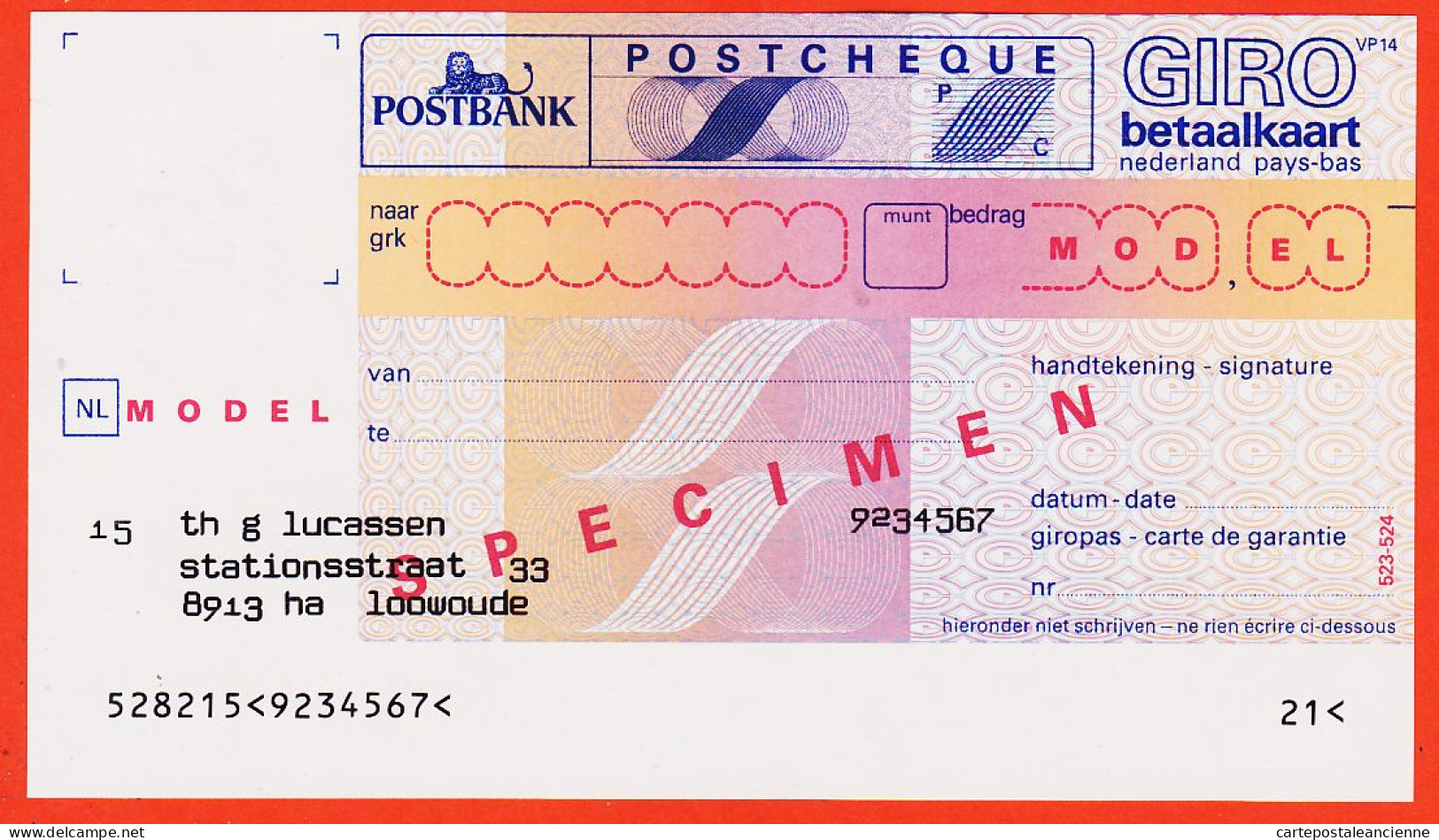 7250 / ⭐ ♥️  Nederland Pays-Bas GIRO Specimen Postcheque Betaalkaart Outil Dictatique PTT Instruction LA  POSTE - Cheques & Traveler's Cheques