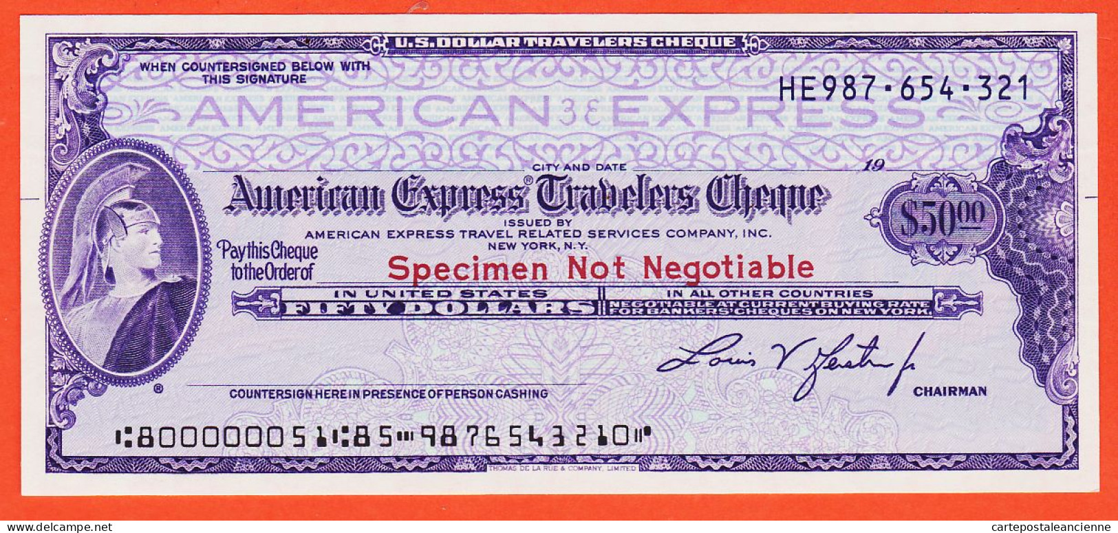 7234 / ⭐ ♥️ AMERICAN EXPRESS  U.S Dollar Travelers Cheque 50$ Fifty Dollars 1983  AMERICAN EXPRESS - Specimen