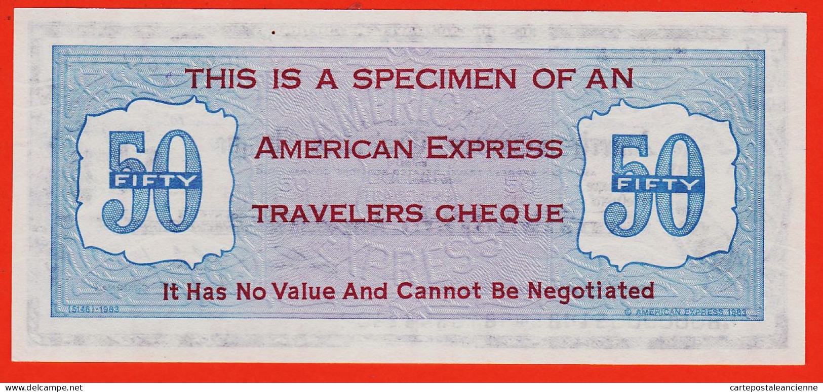 7234 / ⭐ ♥️ AMERICAN EXPRESS  U.S Dollar Travelers Cheque 50$ Fifty Dollars 1983  AMERICAN EXPRESS - Fiktive & Specimen