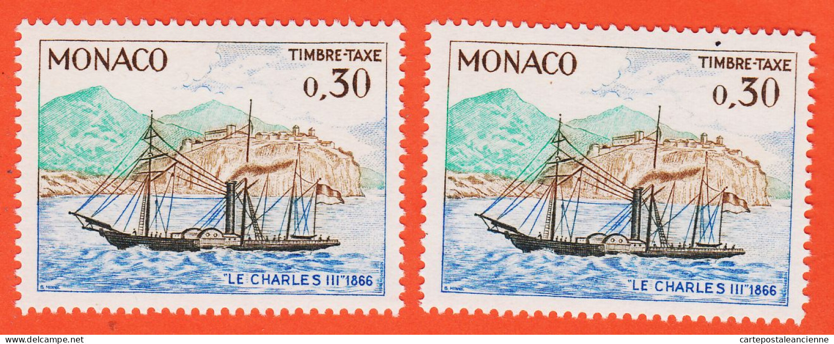 7295 / ⭐ 2 Timbres Séparés Monaco 1960 Timbre-Taxe CHARLES VIII 1866 Yvert Y-T N° 60A LUXE MNH** Cote 2x1.85€ - Postage Due