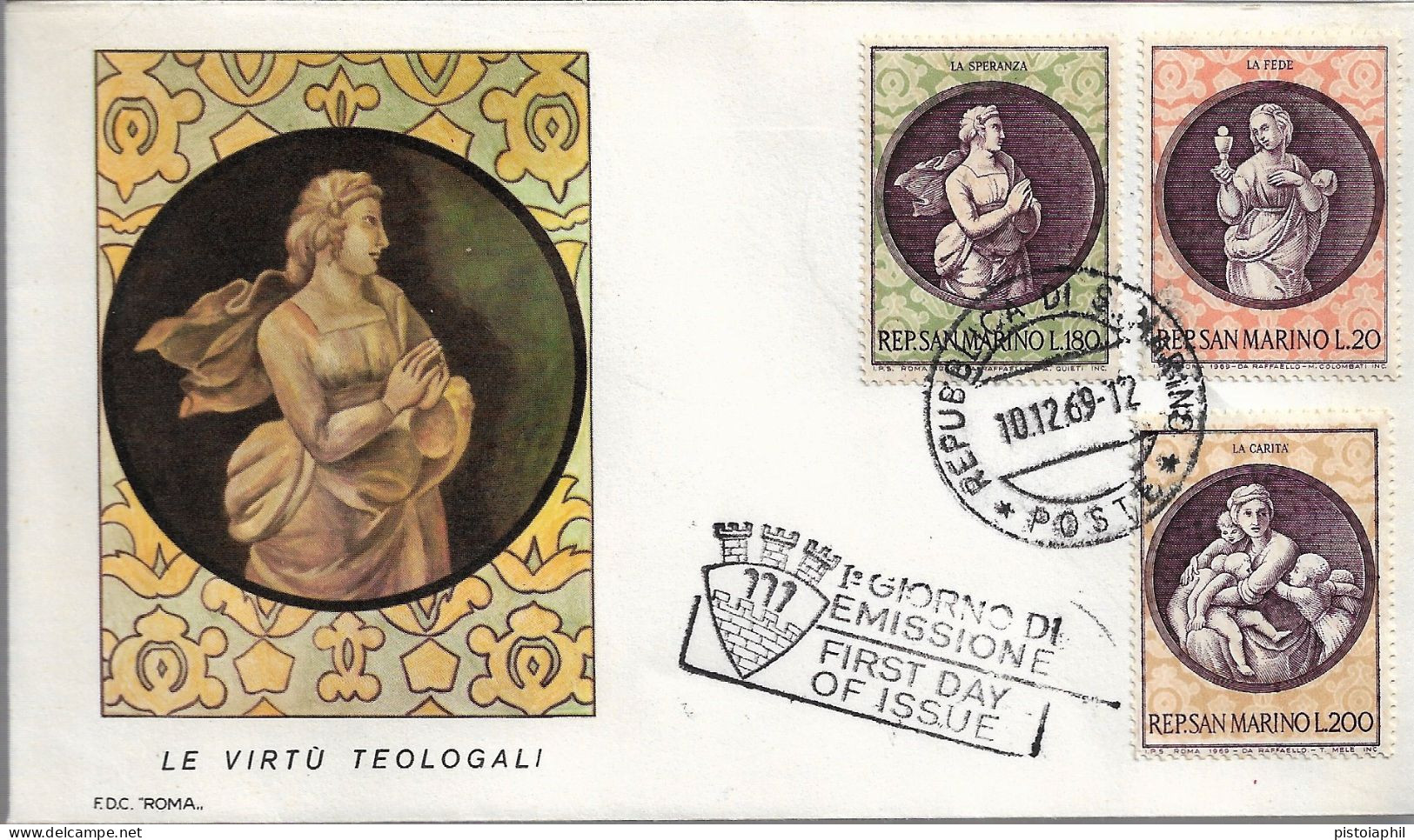 Fdc Roma: VIRTU' TEOLOGALI  (1969) No Viaggiate - FDC