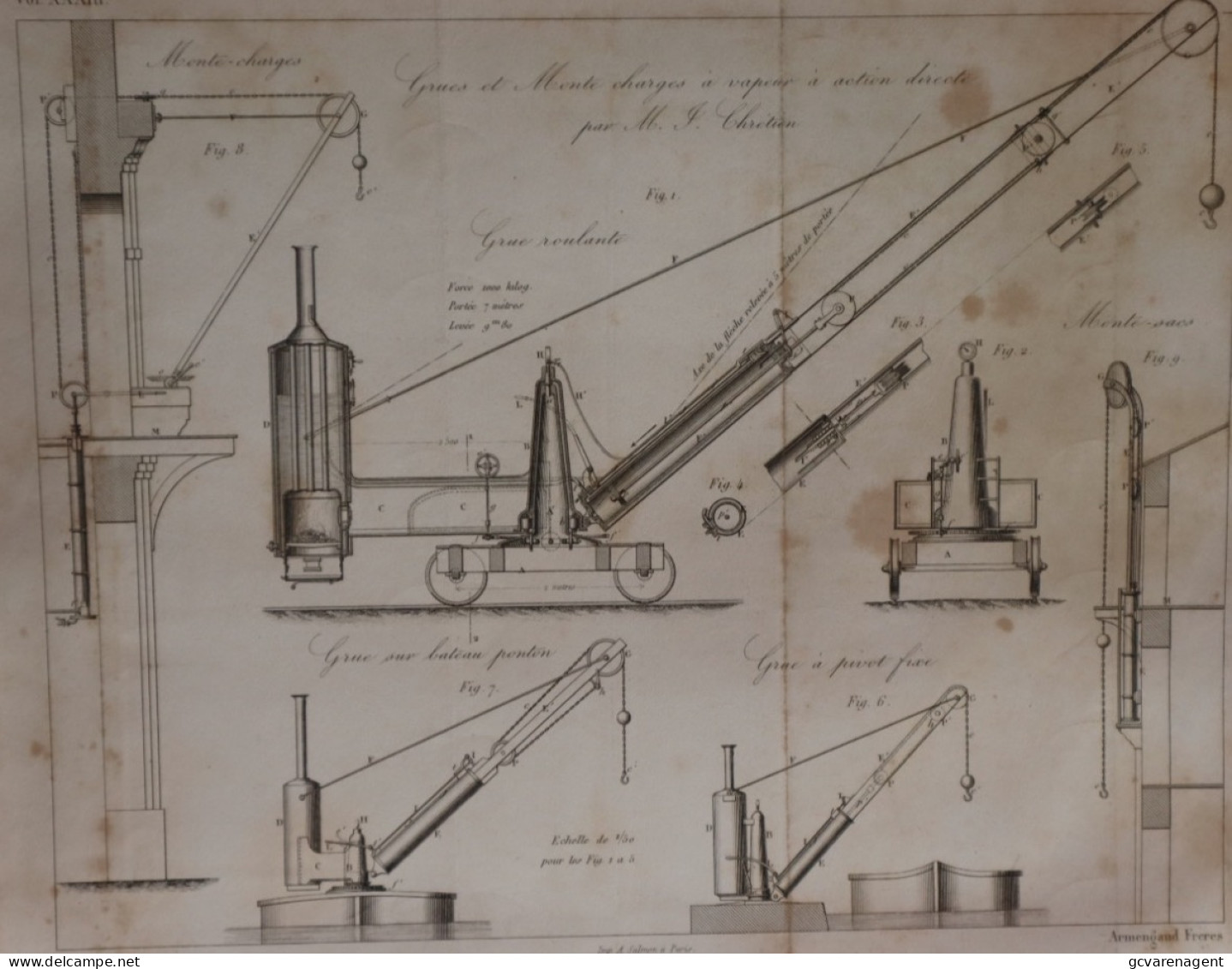 GRUES ET MONTE CHARGES A VAPEUR A ACTION DIRECTE PAR M.P.CHRETIEN    27 X 21 CM - VOIR IMAGES - Tools