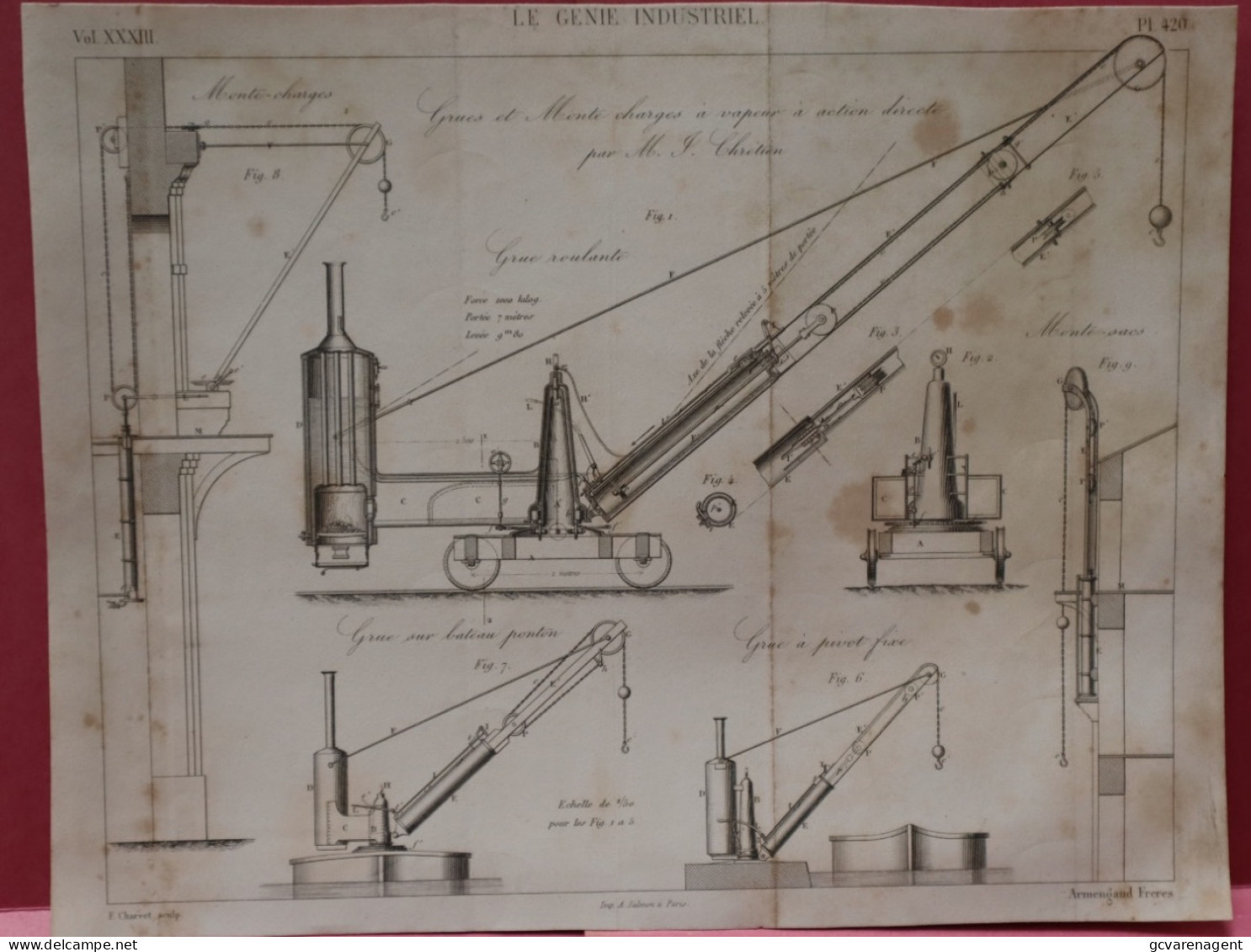 GRUES ET MONTE CHARGES A VAPEUR A ACTION DIRECTE PAR M.P.CHRETIEN    27 X 21 CM - VOIR IMAGES - Tools