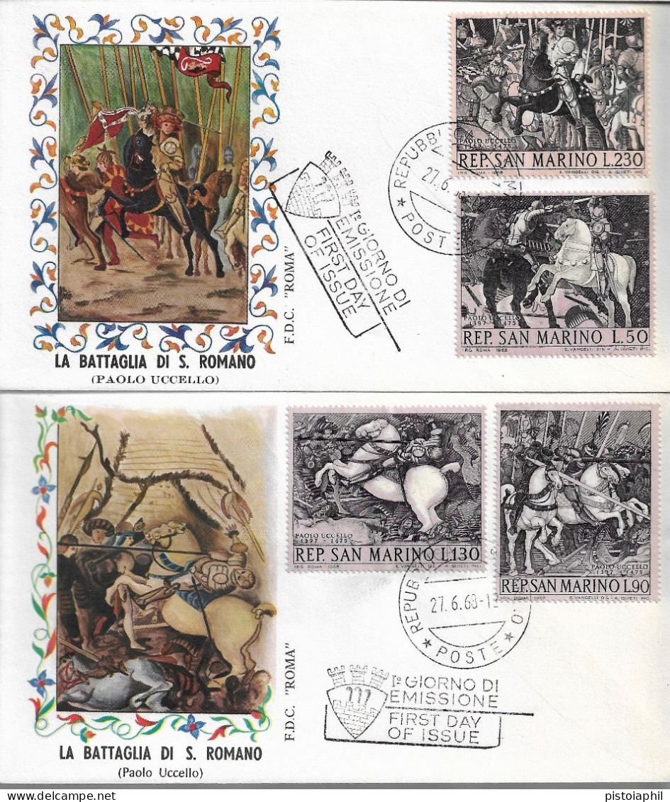 2 Fdc Roma: PAOLO UCCELLO Battaglia Di San Romano (1968) No Viaggiate - FDC