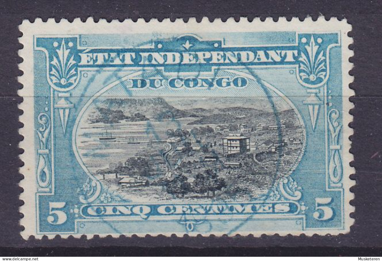 Belgian Congo 1895 Mi. 14, 5c. Hafen Von Matadi Grünlichblau/schwarz Deluxe (Blue) TADI 1895 Cancel !! (2 Scans) - Gebruikt