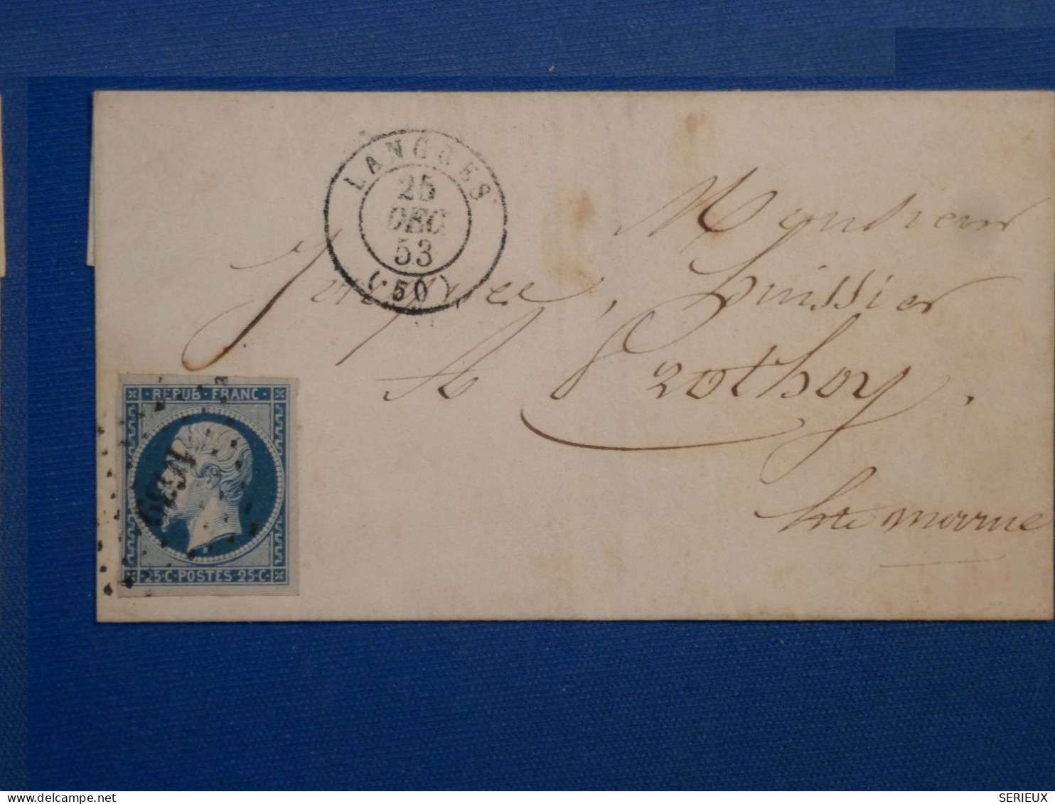 DL 6  FRANCE  BELLE LETTRE RARE 25 DEC. 1853 PETIT BUREAU  LANGRES  A  PROTOY +NAP. N° 14  BIEN MARGé+AFF. INTERESSANT+ - 1849-1876: Periodo Classico