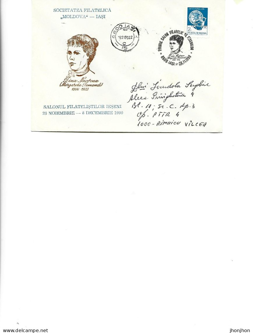 Romania -Occasional Env,1990-The First Philatelic Salon Of The People Of Iași-Opera Music Performer,soprano M.Iamandi - Marcofilia