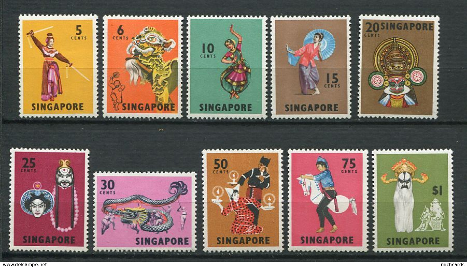 264 SINGAPOUR 1968 - Yvert 82/91 - Danse Masque - Neuf ** (MNH) Sans Charniere - Singapore (1959-...)