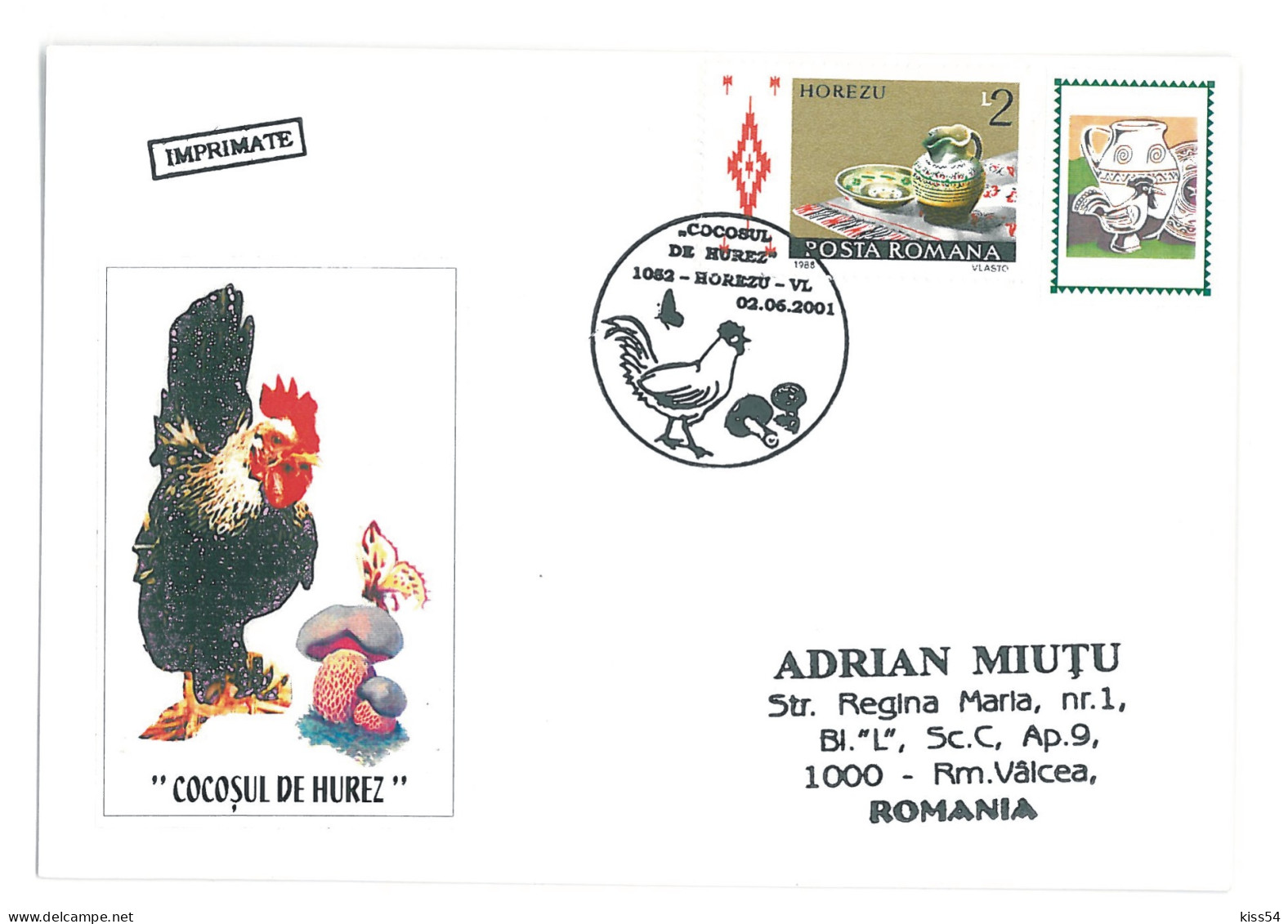 COV 51 - 1572 COCK, Bird, Romania - Cover - Used - 2001 - Gallinacées & Faisans