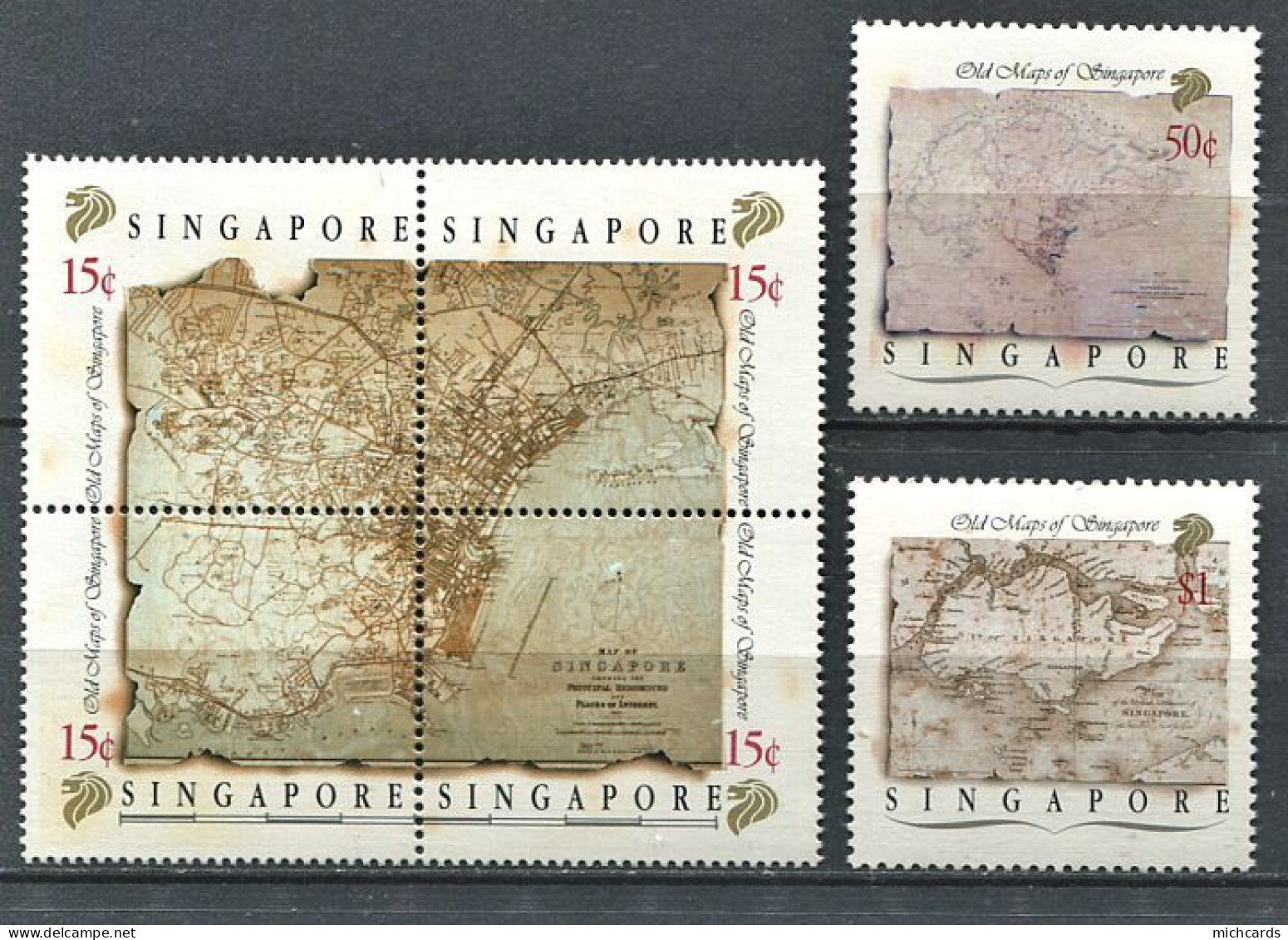 264 SINGAPOUR 1989 - Yvert 552/57 - Carte Geo Ancienne - Neuf ** (MNH) Sans Charniere - Singapore (1959-...)