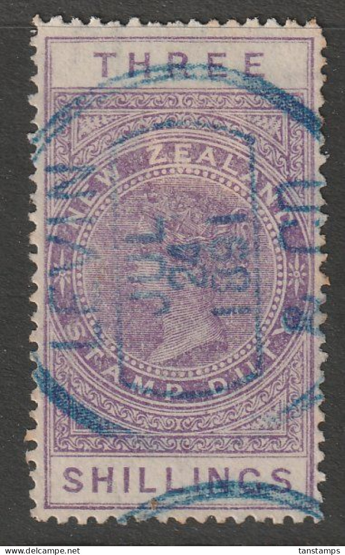 NZ 1882 LONGTYPE 3s QV REVENUE SOTN LEVIN FISCAL CDS IN BLUE - Postal Fiscal Stamps