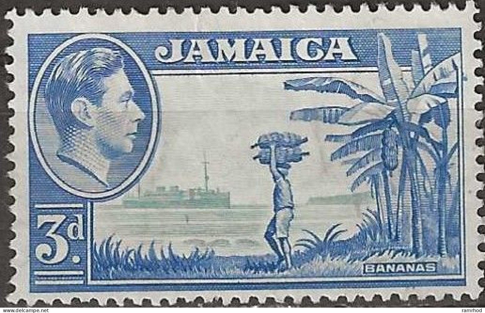 JAMAICA 1938 King George VI - Bananas - 3d. - Blue And Green MH - Jamaica (...-1961)