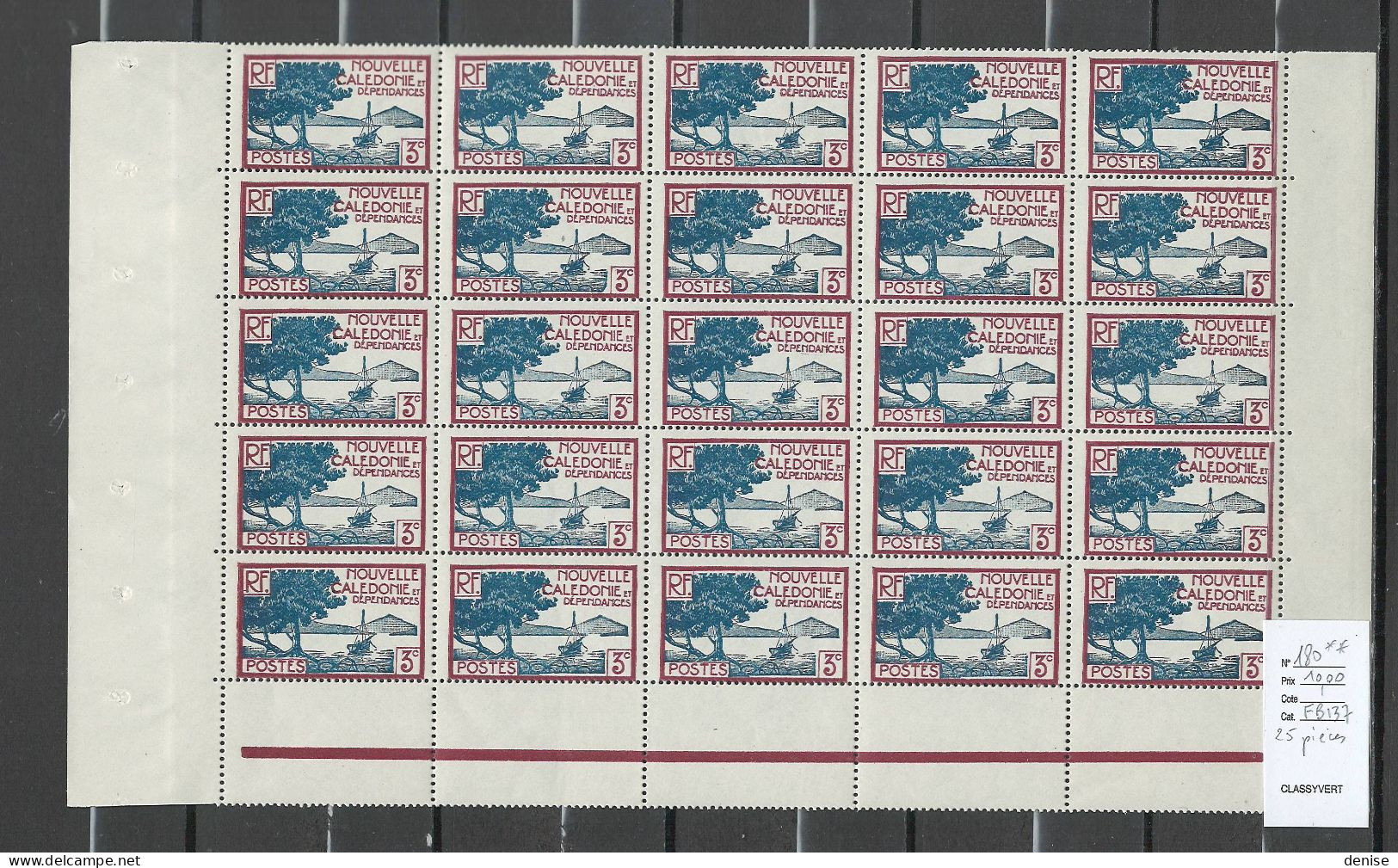 Nouvelle Calédonie - Yvert 180** - Planche De 25 Piéces - Unused Stamps