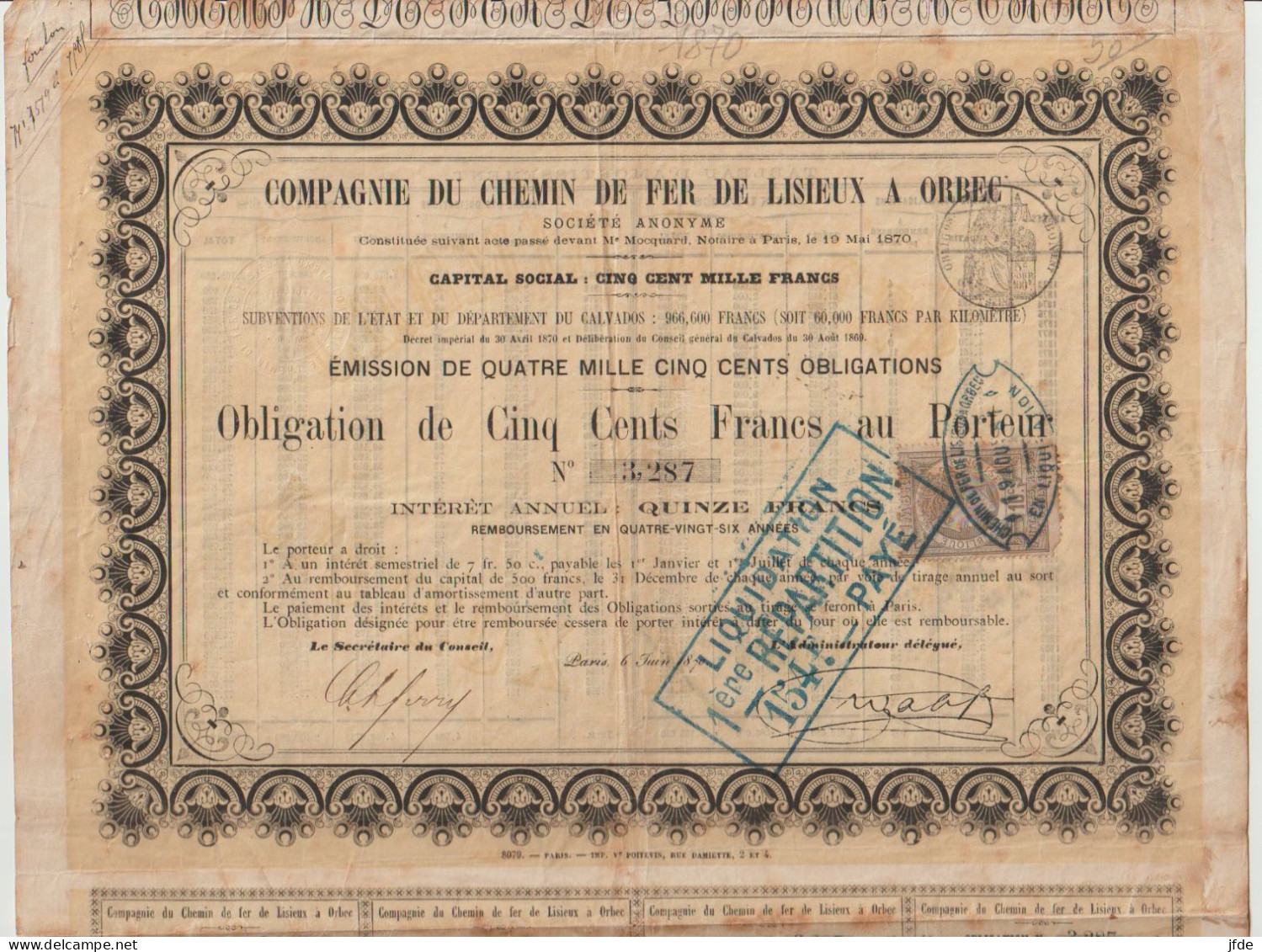 RARE  Chemins De Fer De Lisieux à Orbec 1870 - Ferrocarril & Tranvías