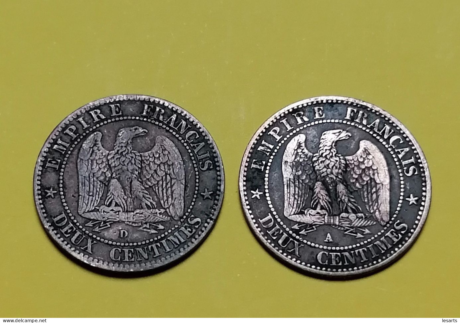 2 Centimes. Napoleon III. 2 Pièces. 1855D ANCRE Et 1855A CHIEN. - 2 Centimes