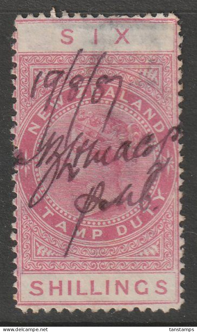 NZ 1882 LONGTYPE 6s QV REVENUE PEN CANCEL - Postal Fiscal Stamps