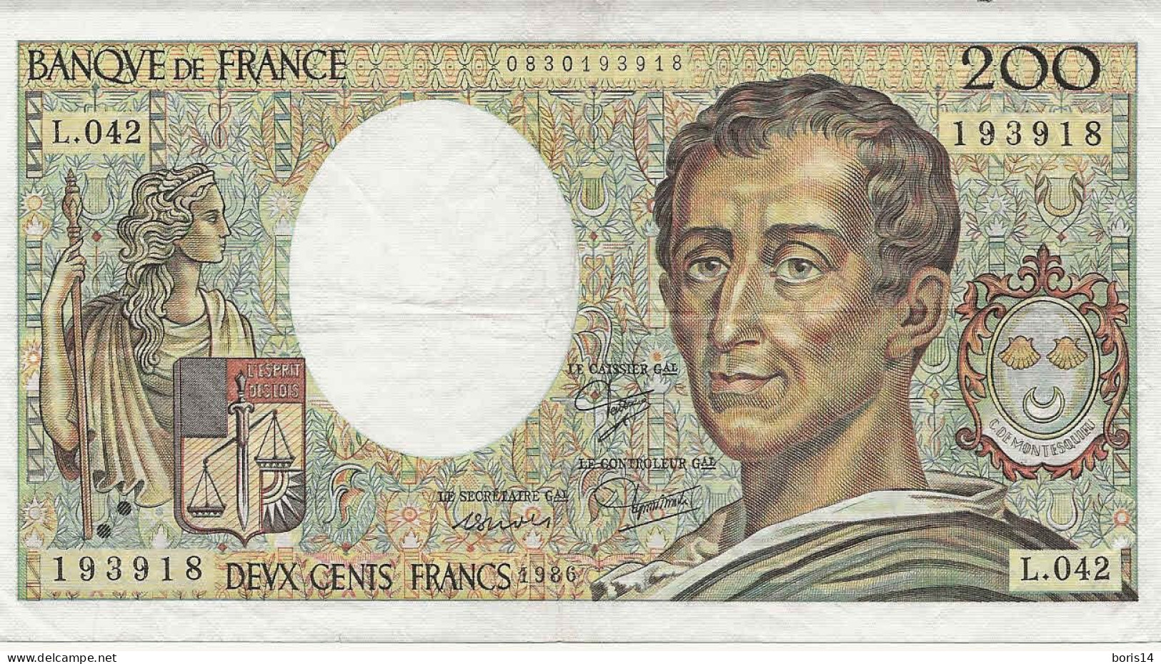 Billet 200 Francs 1986 - Sonstige & Ohne Zuordnung