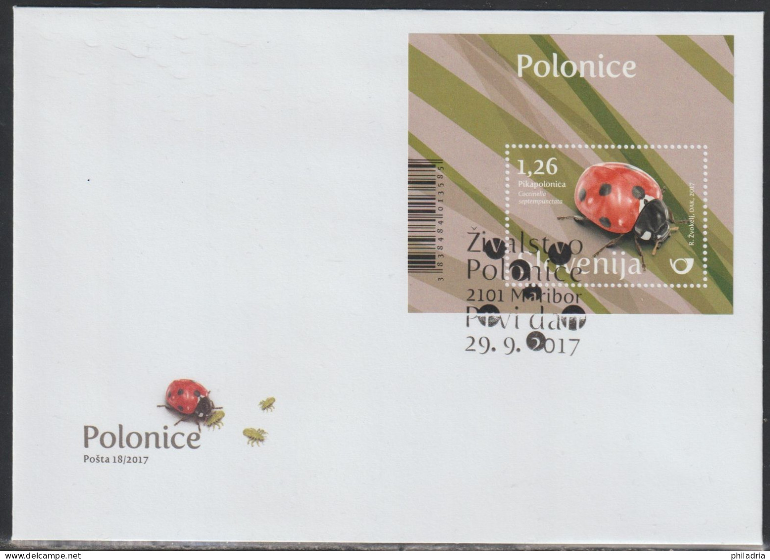 Slovenia, 2017, Ladybird, S/Sheet, FDC - Beetles