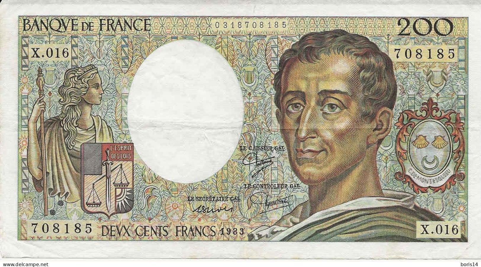 Billet 200 Francs 1983 - Sonstige & Ohne Zuordnung