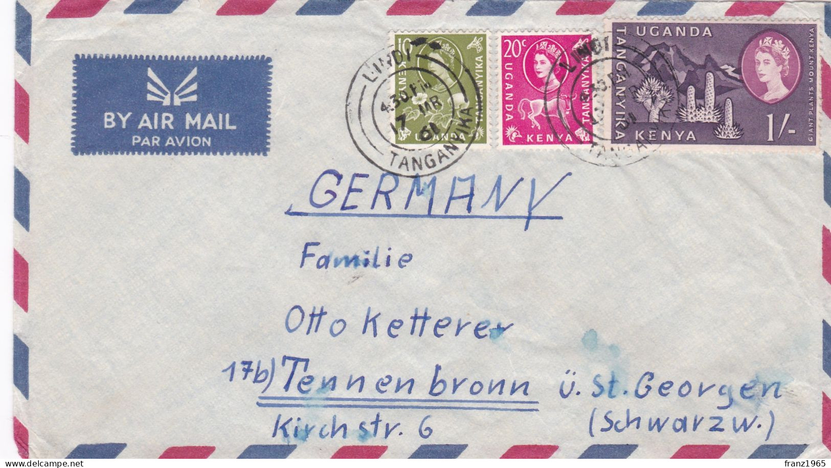 From Tanganika To Germany - 1961 - Kenya, Ouganda & Tanganyika