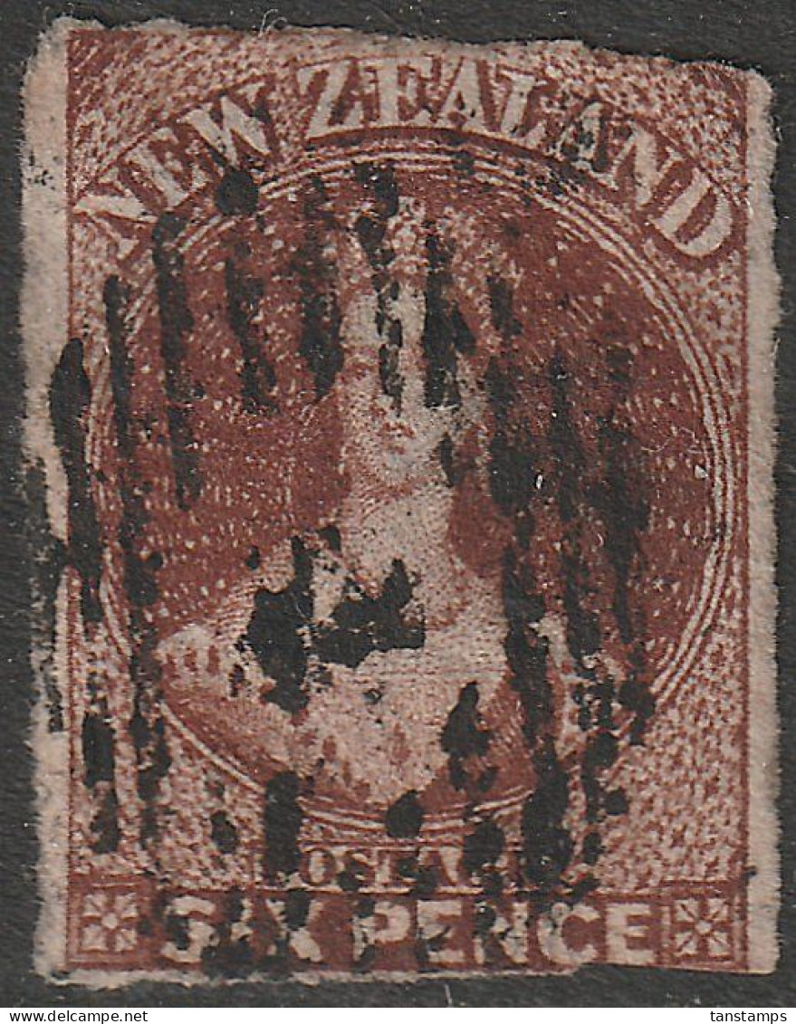 CLASSIC NEW ZEALAND 6d IMPERF CHALON WATERMARK STAR - Oblitérés