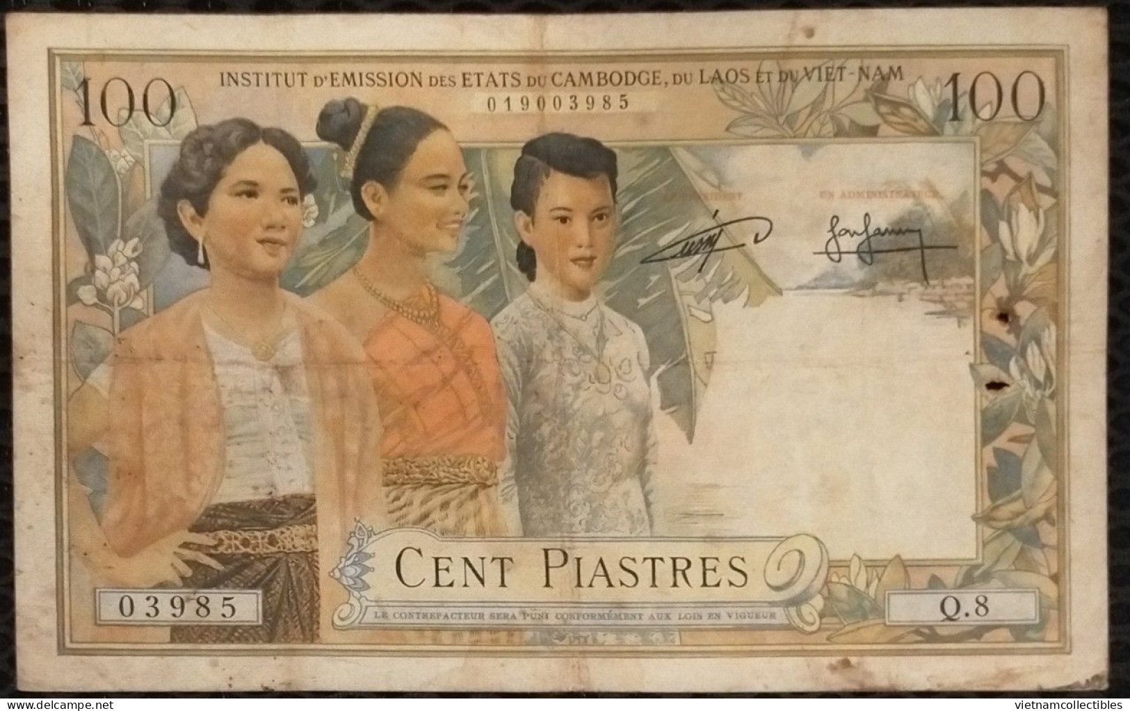 Indochina Indochine Vietnam Viet Nam Laos Cambodia 100 Piastres VF Banknote Note / Billet 1954 - Pick # 97 / 02 Photo - Indochine