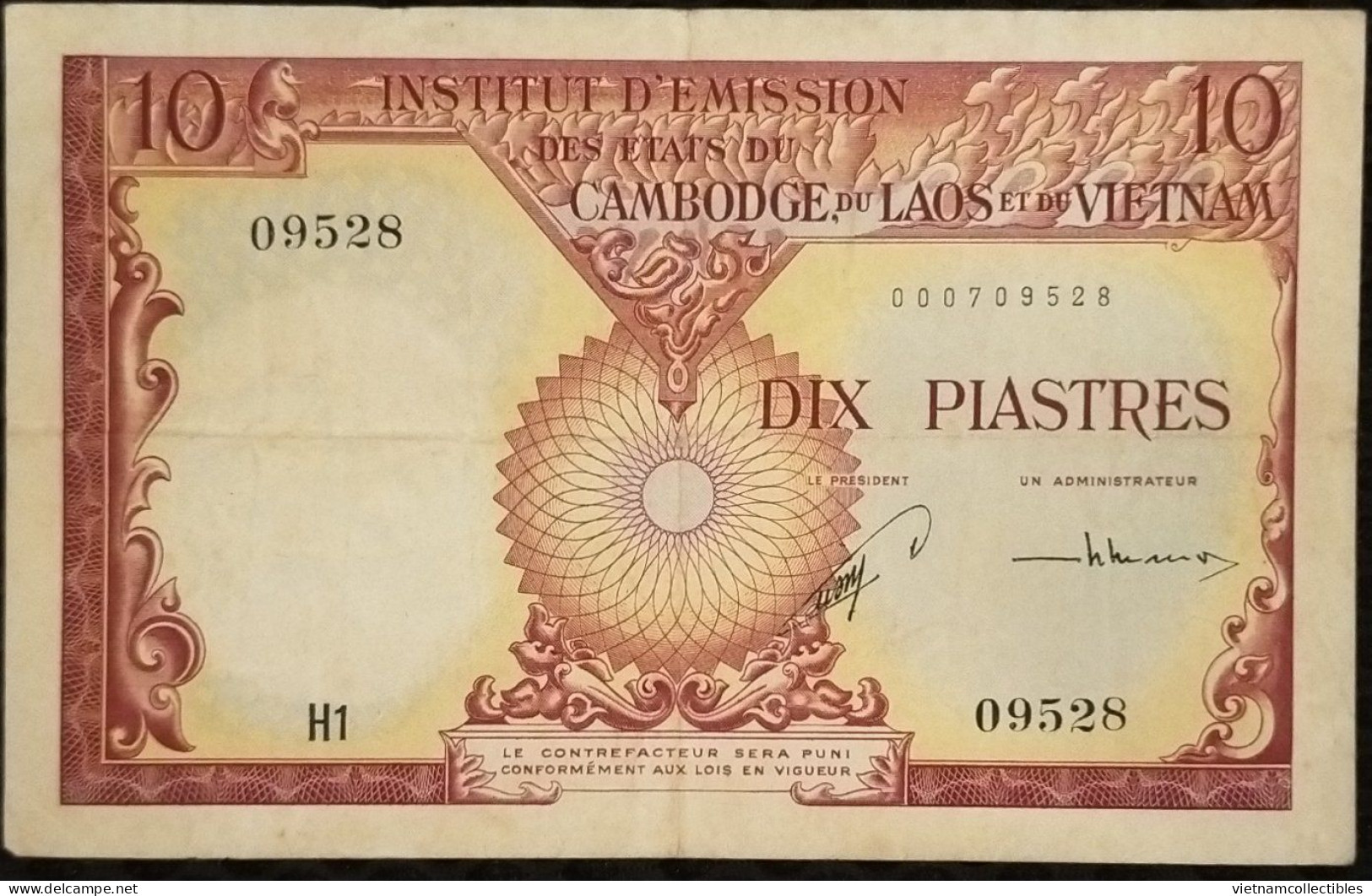 Indochina Indochine Vietnam Viet Nam Laos Cambodia 10 Piastres VF Banknote Note / Billet 1953 - Pick # 96a / 02 Photos - Indocina