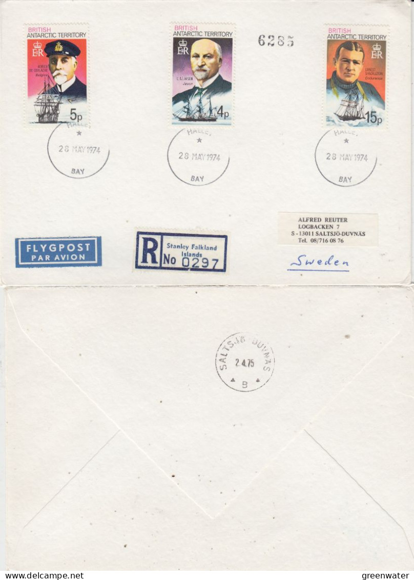 British Antarctic Territory (BAT) Antarctic Exploreres 15v 5 Registered Covers Ca Hallay Bay 28 MAY 1974 (FG152) - Cartas & Documentos