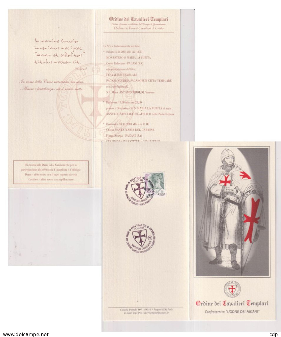 Carte Ordine Dei Cavalieri Templari  Confraternita "ugone Dei Pagani" 2003 - Cartoline Maximum