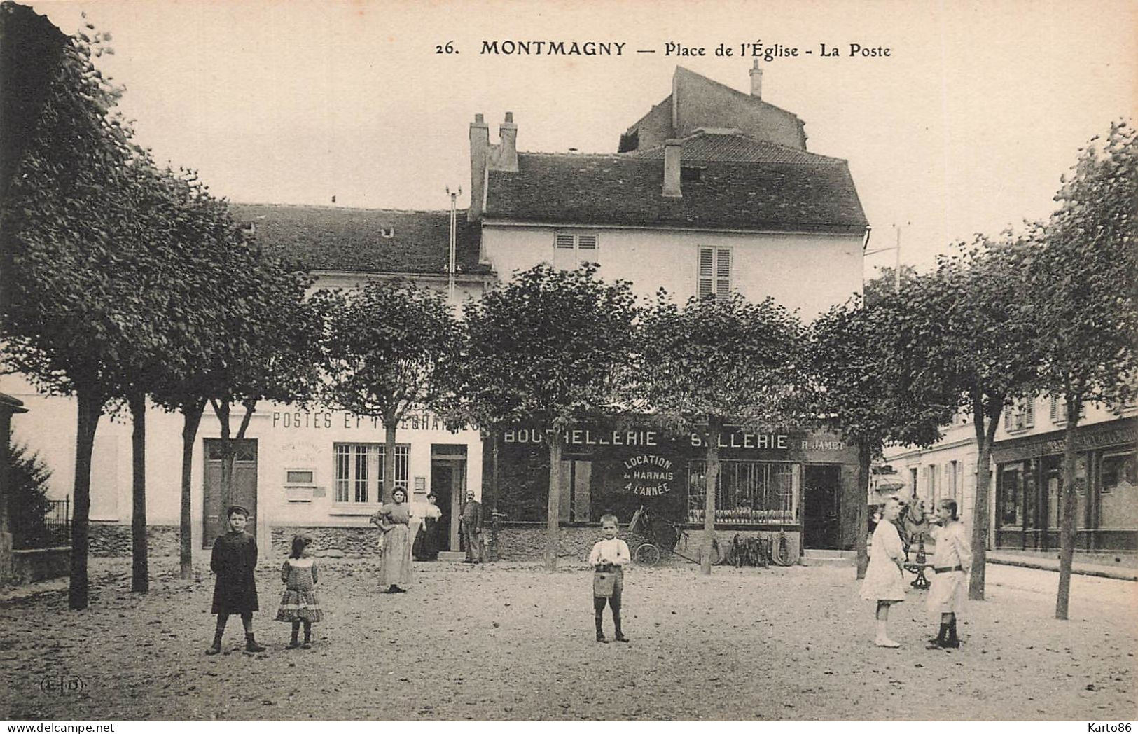 Montmagny * Place De L'église , La Poste * Bourrellerie Sellerie R. JAMET * Enfants Villageois - Montmagny